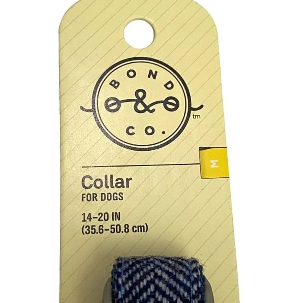 Bond & Co Dog Collar Blue Herringbone Pattern Size M 14”-20”